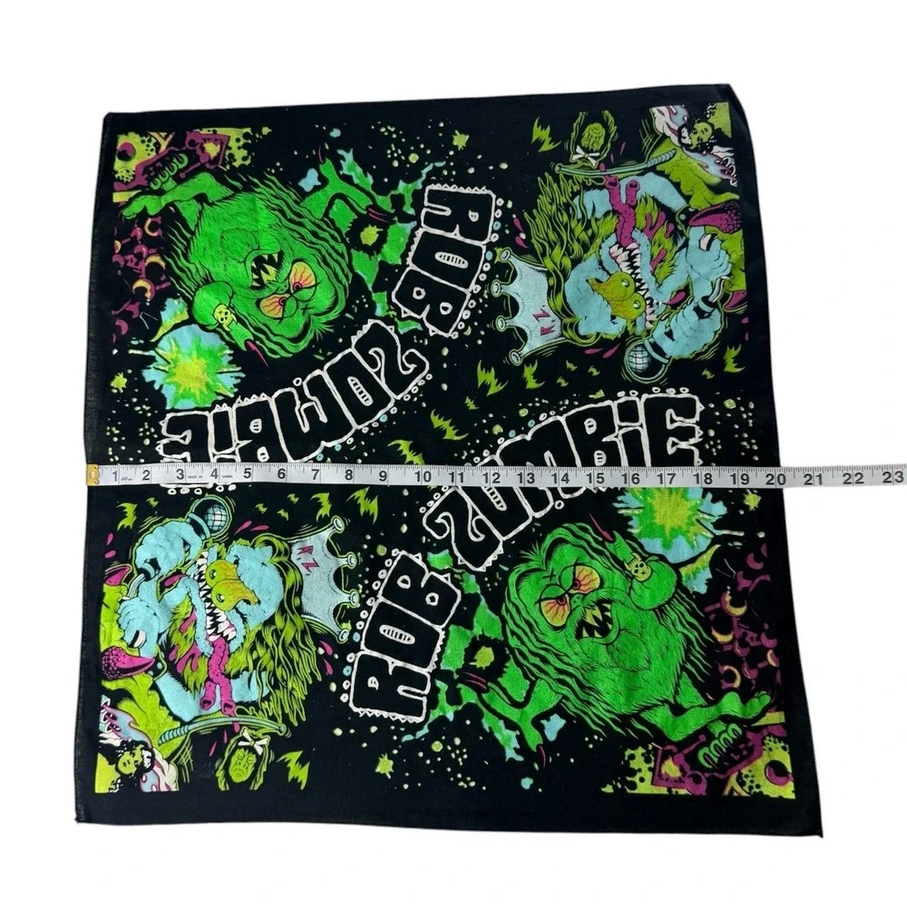 Rob Zombie Bandana Black Neon Green Monster Graphic Print Rock Metal Band Merch